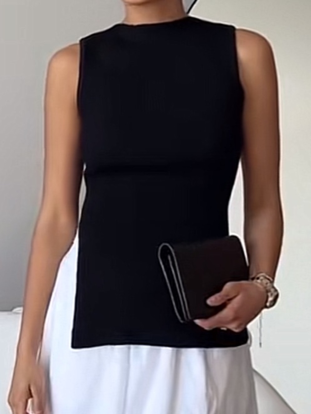 DISSH Sofia black knit tunic tank with slit